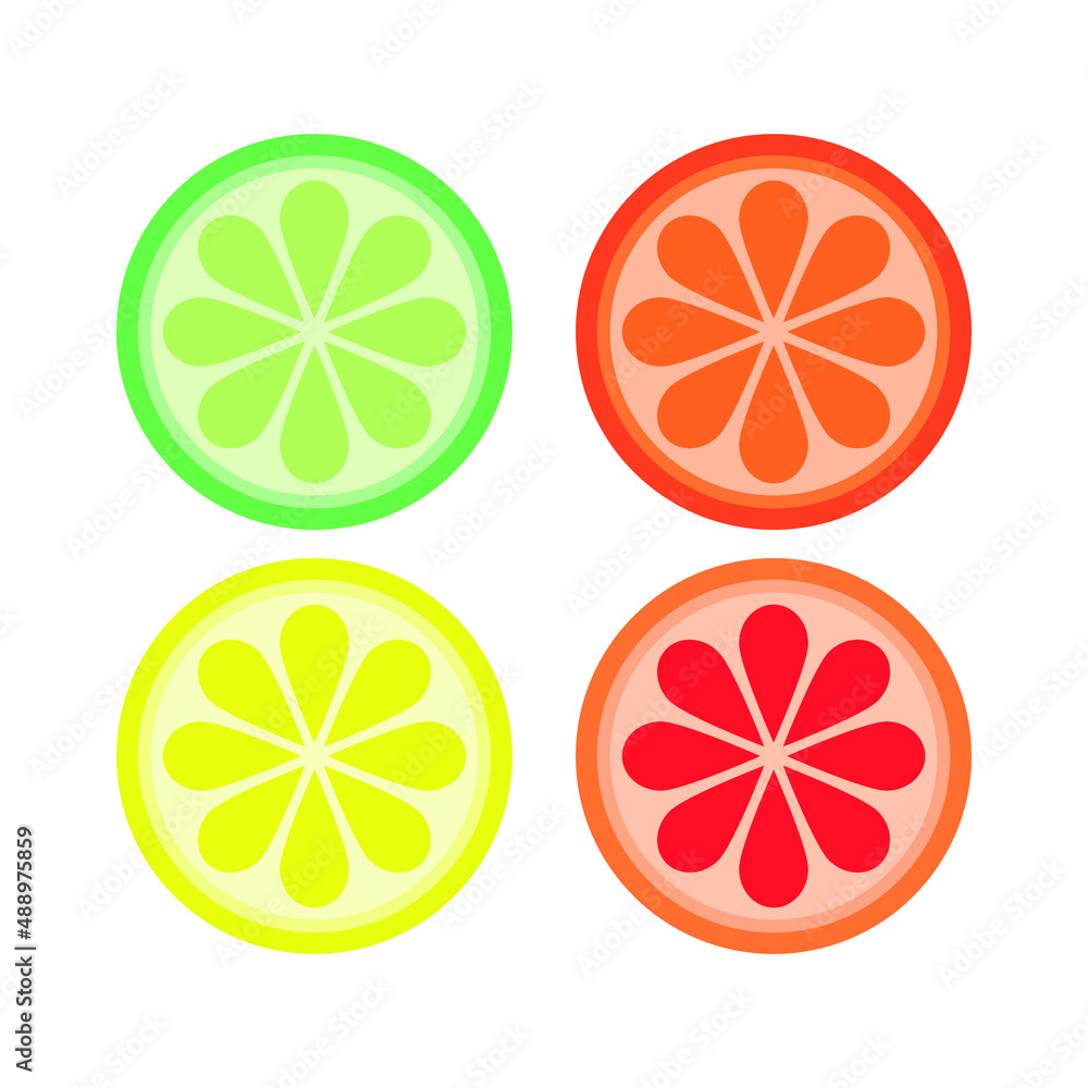 cutaway set with citrus fruits. citrus slices. vector illustration, eps 10. cutaway set with citrus fruits. citrus slices. vector illustration, eps 10.
