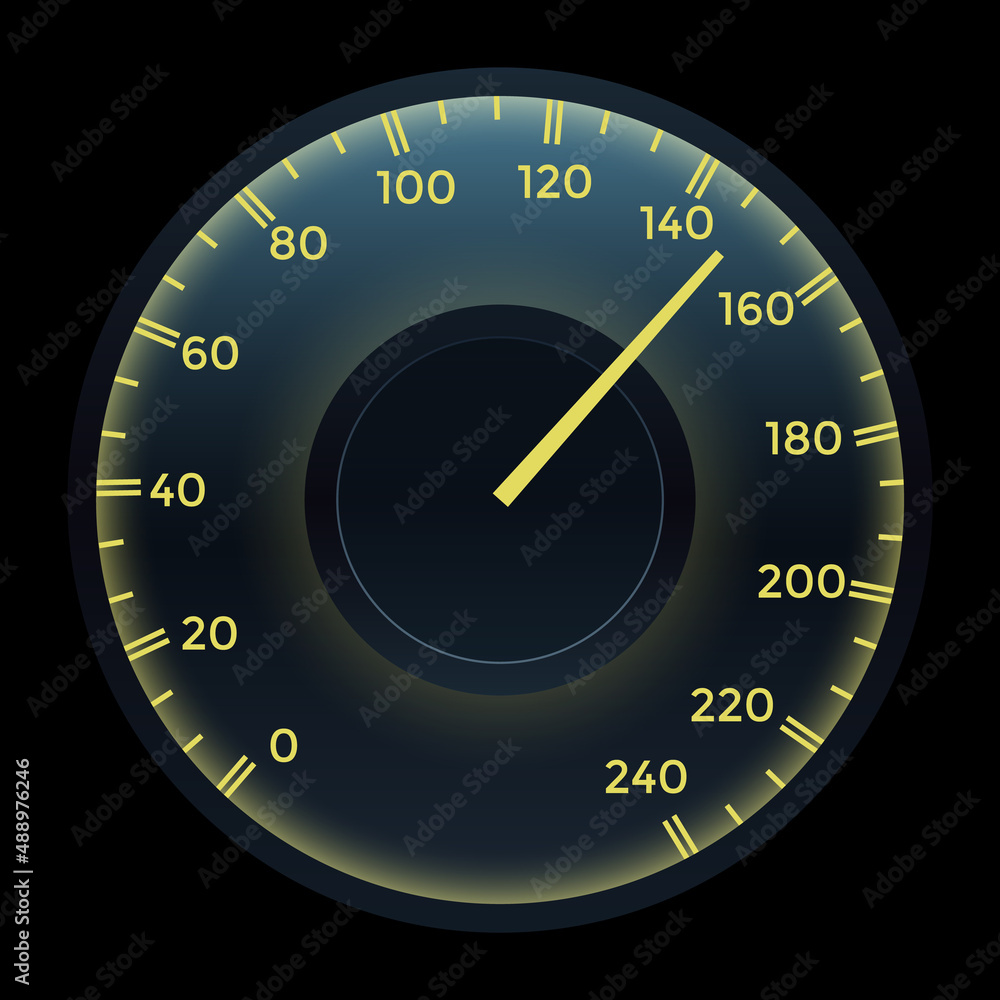 Realistic car dashboard speedometer. Speed measure gauge. Motorbike or