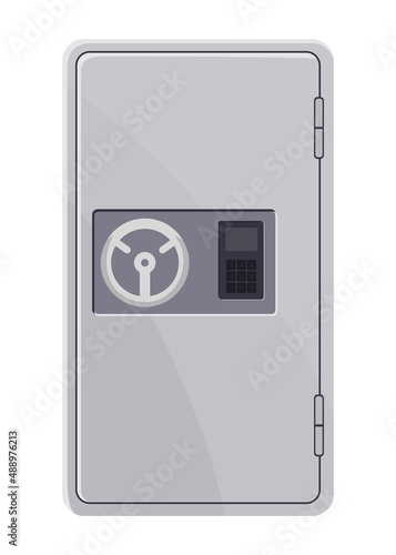 Metal armored safe door. Reliable data protection. Deposit box icon. Protection of personal information. Bank vault door