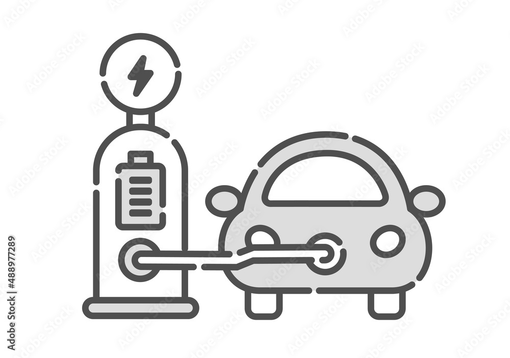 Illustration of charging an electric car. Icon set. Illustration of charging an electric car. Icon set.