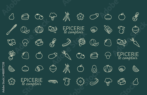 logo épicerie, comptoir de ventes de produits en vrac, boutique produits bio et de proximité, vente en circuit court, du producteur au consommateur