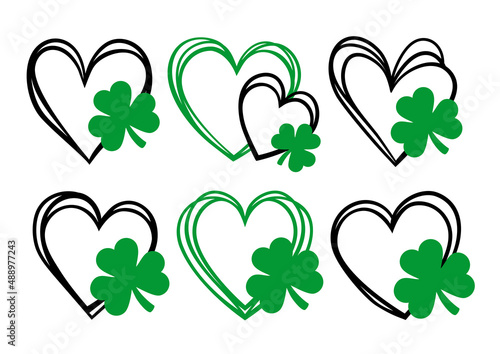 Heart Shamrock Icons Set, Saint Patrick's Day Heart Vector Illustration