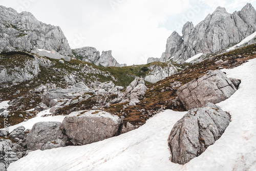 Trail to the Bobotov Kuk located in the center of Durmitor National Park in Northern Montenegro. photo