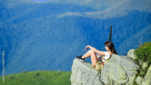 territory patrol. fight for justice. military fashion. army sniper. weapon shop concept. sexy woman assassin with gun. war time. female soldier. gender equality. head hunter camouflage. Weapon permit