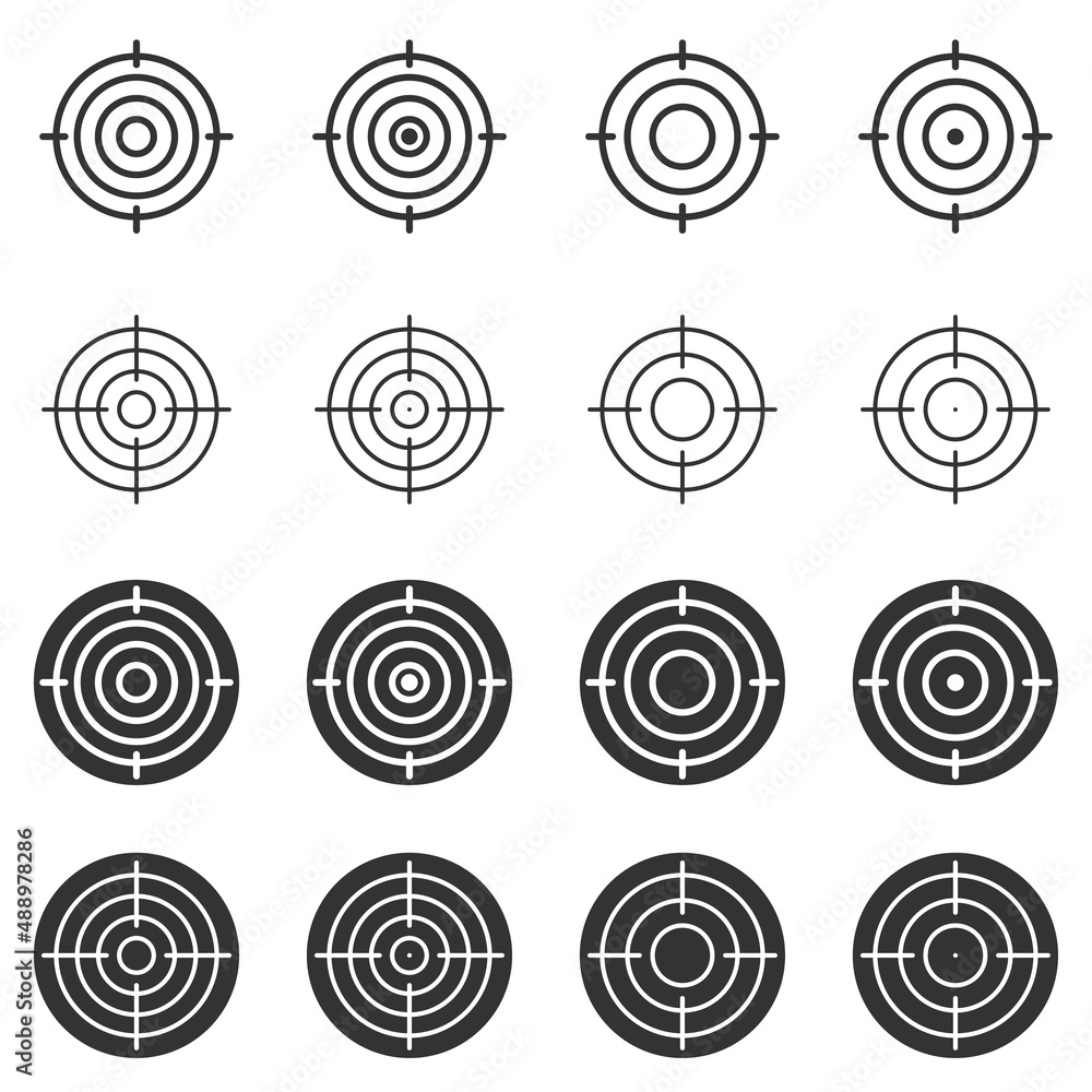 Set of accuracy, target and goal icons. Aim symbol. Vector illustrator. Set of accuracy, target and goal icons. Aim symbol. Vector illustrator.