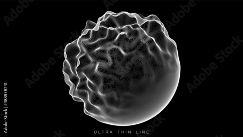 Distorted line spheres. Vector thin line glitch geometry.