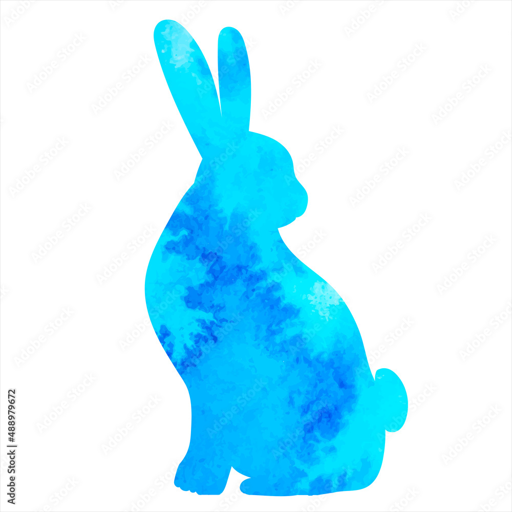 hare, rabbit watercolor silhouette on white background