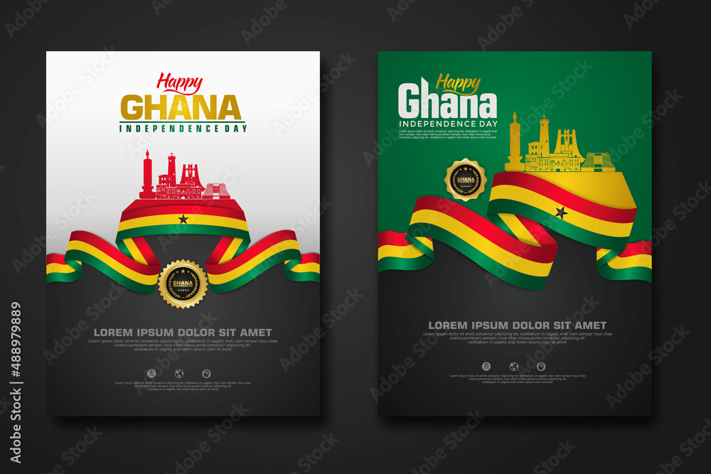 Set poster design Republic Ghana happy independence Day background template