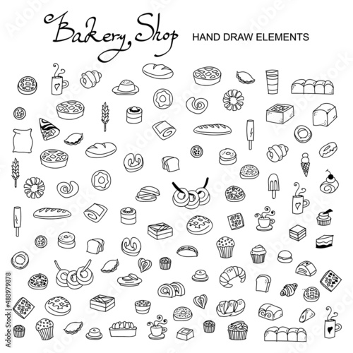 Bakery products in continuous line art drawing style. Vector illustration