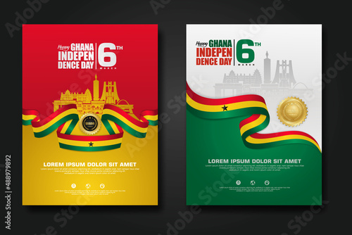 Set poster design Republic Ghana happy independence Day background template