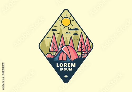 Fun camping with dome tent flat illustration