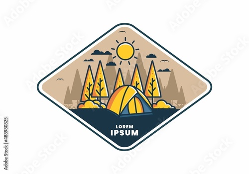 Fun camping with dome tent flat illustration