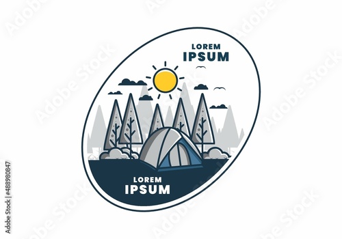 Fun camping with dome tent flat illustration