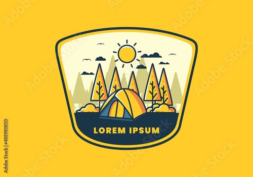 Fun camping with dome tent flat illustration