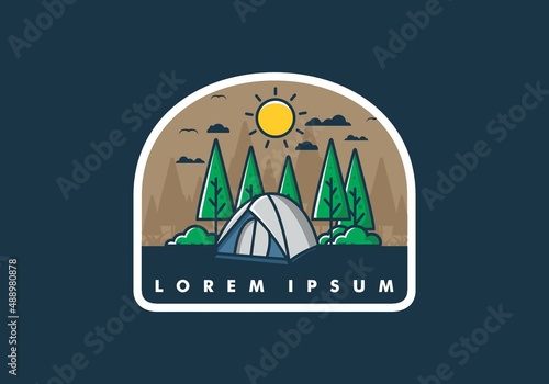 Fun camping with dome tent flat illustration