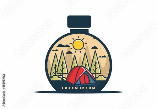 Fun camping with dome tent flat illustration