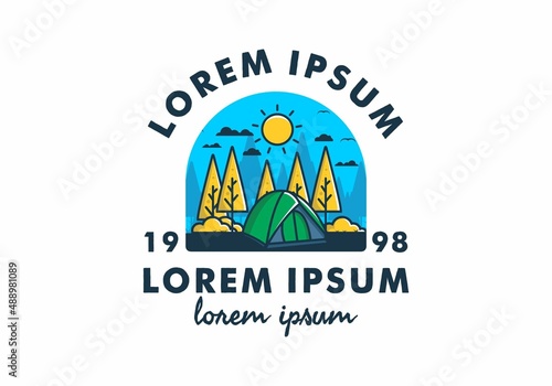 Fun camping with dome tent flat illustration