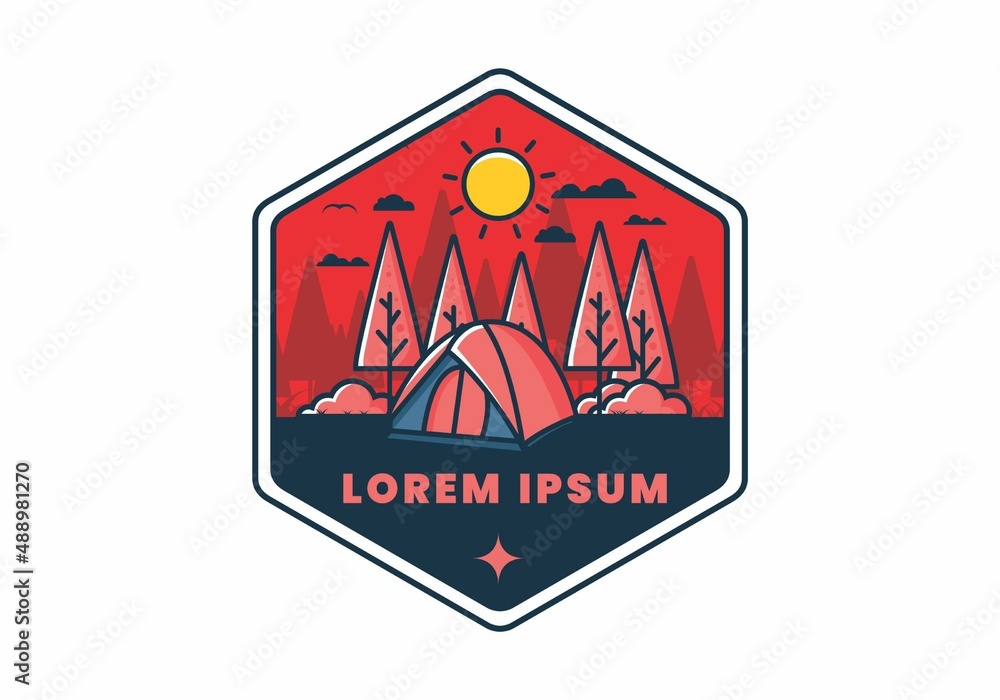 Fun camping with dome tent flat illustration Fun camping with dome tent flat illustration