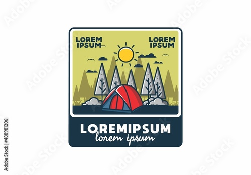 Fun camping with dome tent flat illustration