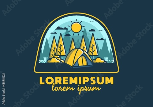 Fun camping with dome tent flat illustration