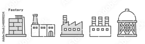 工場のベクターイラスト。アイコンセット。