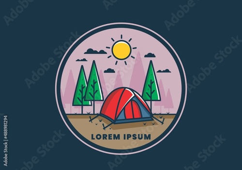 Fun camping with dome tent flat illustration