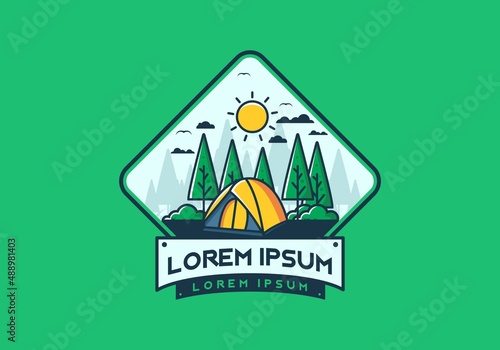 Fun camping with dome tent flat illustration