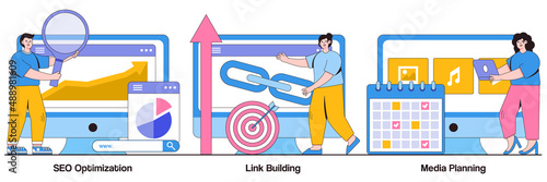 SEO Optimization, Link Building, and Media Planning Illustrated Pack