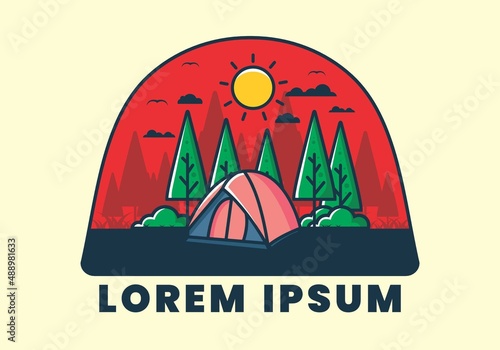 Fun camping with dome tent flat illustration