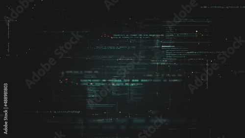 Futuristic cryptocurrency blockchain simulation of cryptographic hash mining concept, performing analytic computational. Head Up Display background