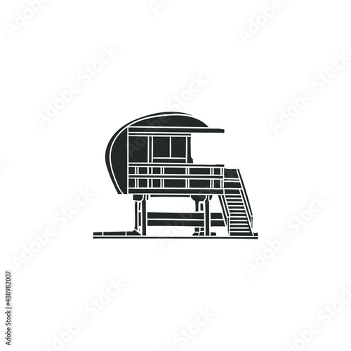Lifeguard Post Icon Silhouette Illustration. Tower Rescue Observation Vector Graphic Pictogram Symbol Clip Art. Doodle Sketch Black Sign.