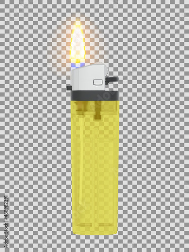 Plastic transparent lighter with lit flame