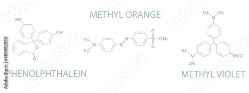 Structural formulas of chemical indicators. (Methyl orange, phenolphthalein, methyl violet)