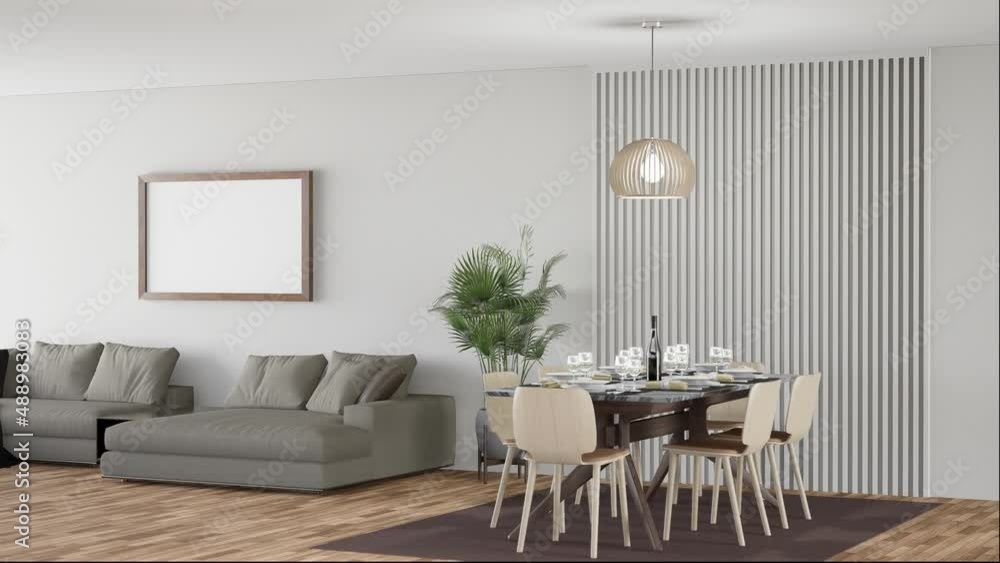 3D mockup photo frame in living room near dining table 3D mockup photo frame in living room near dining table