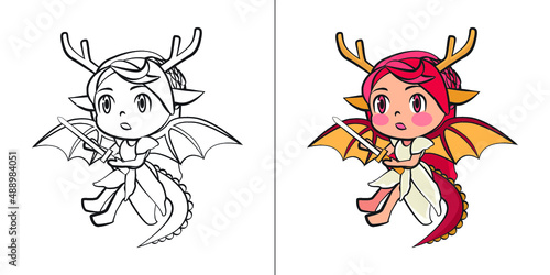 Cute Dragon Girl Cartoon Illustration
