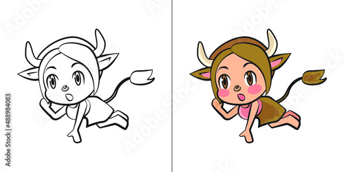 Cute Ox Girl Cartoon Illustration