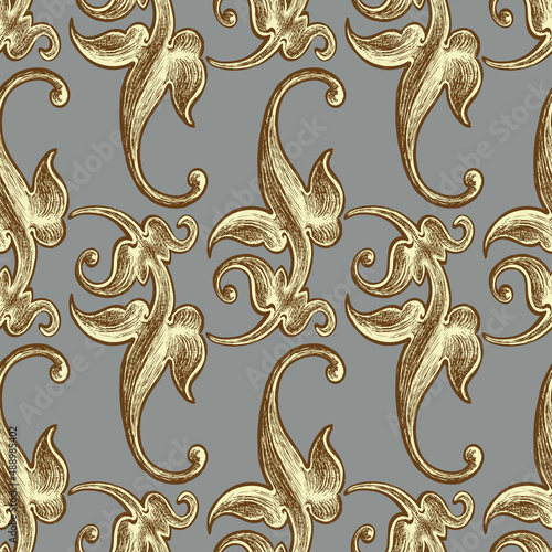 Seamless pattern of vintage decorative golden design elements