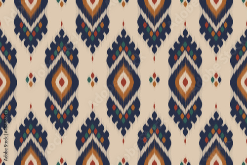 Beautiful ikat seamless pattern. Ethnic oriental style. Design for background, illustration, wrapping, clothing, batik, fabric, embroidery.