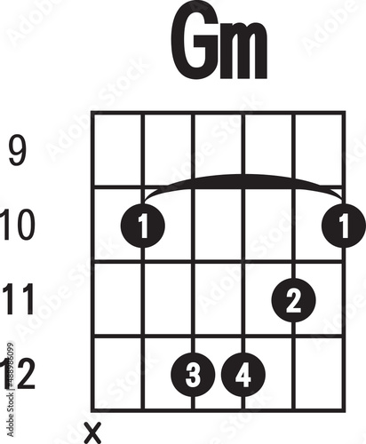 Gm-chord diagram , flat style. finger chart icon, guitar chords symbol. guitar chord  sign.