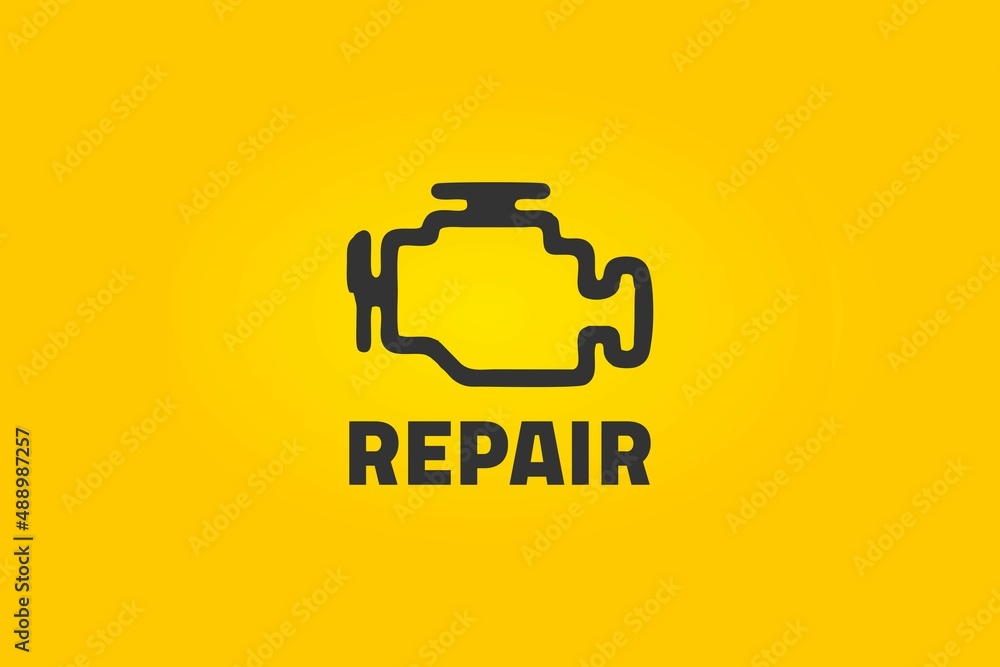 Engine icon and Repair text on yellow background Engine icon and Repair text on yellow background