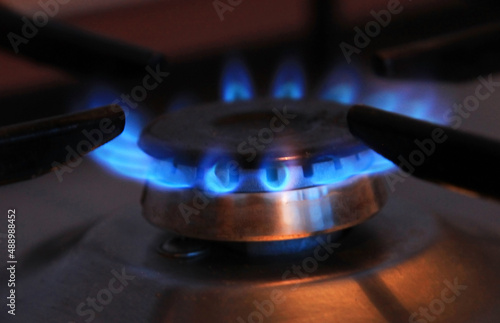 Natural gas burns in the kitchen