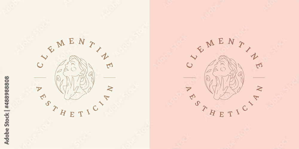Beauty female portrait with floral decor logo emblem design template vector illustration Beauty female portrait with floral decor logo emblem design template vector illustration