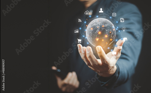 Businessmen use Internet connection technology and digital marketing photo