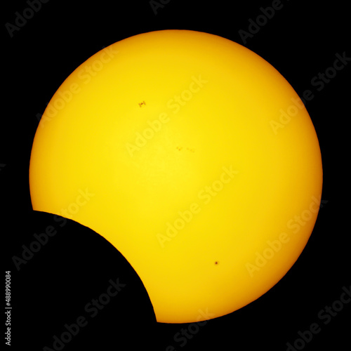 Solar Eclipse photo from space, the Moon is passing between the Sun and Earth, Sun image, The space station image, astrophotography, Solar Eclipse capture. Elements of this image furnished by NASA