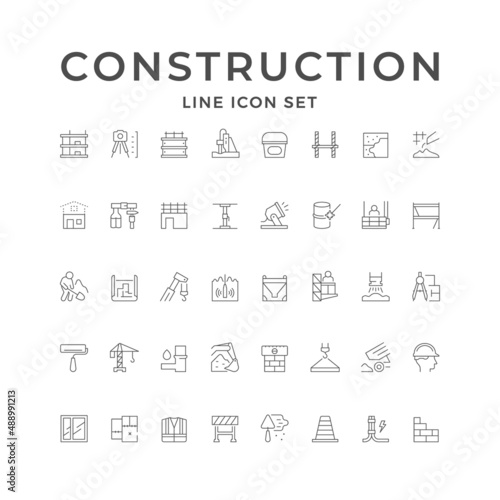 Set line icons of construction