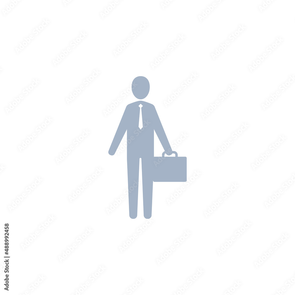 Businessman standing with a bag, Vector silhouette icon illustration.
