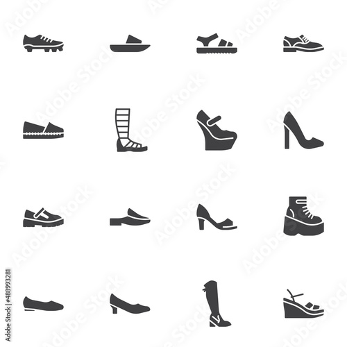 Womens shoes and footwear vector icons set