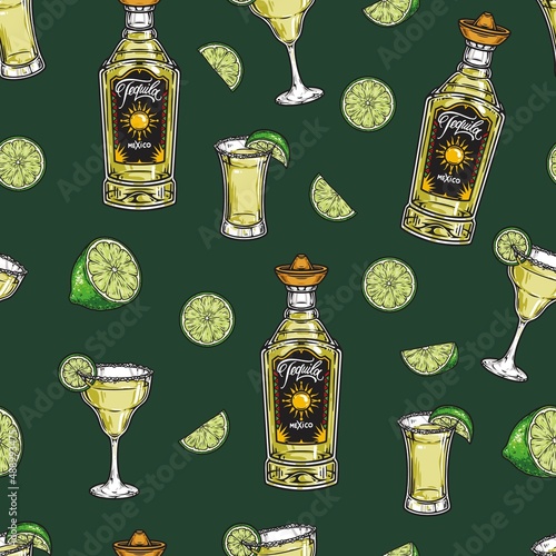 Tequila drinks vintage seamless pattern