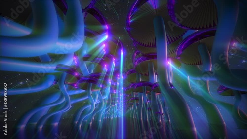 3d magic mushrooms in space seamless loop photo