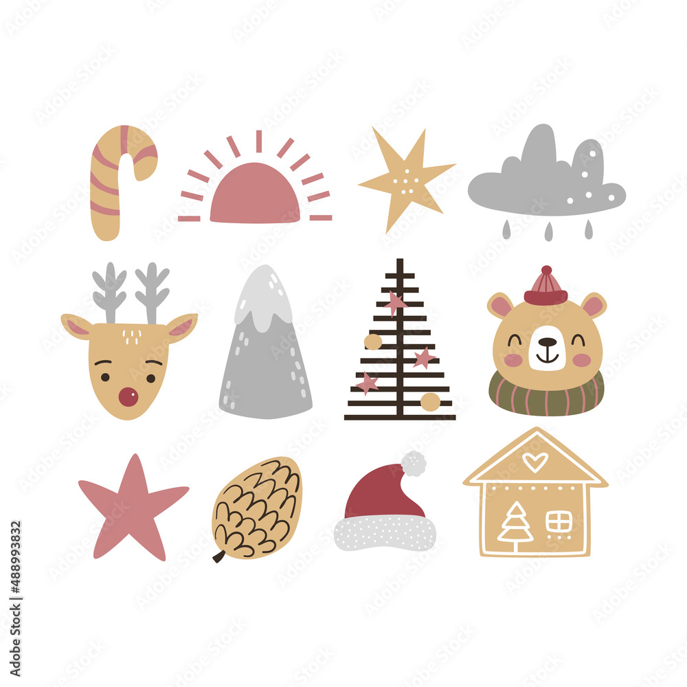 Naklejka premium Christmas collection with traditional Christmas symbols and decorative elements.